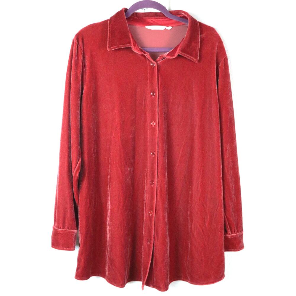 Soft Surroundings Red Velvet Button-Up Blouse
